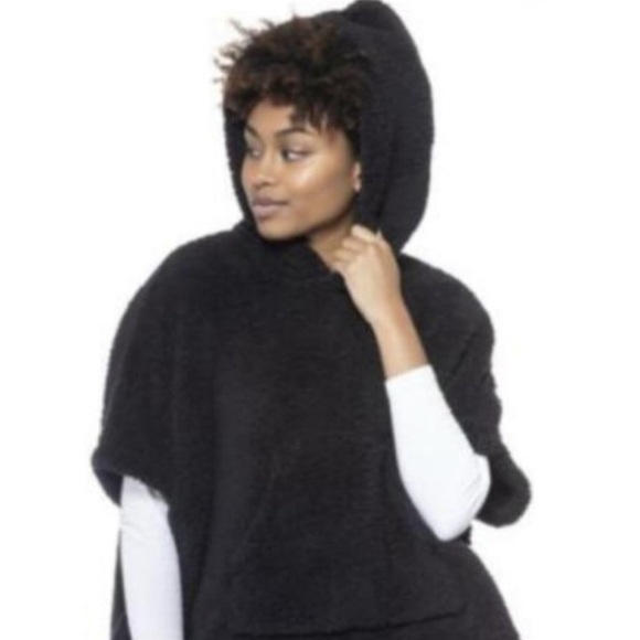 Jenni Hooded Sherpa Kangaroo Pocket Poncho Black OS top, hoodies, sweaters - Picture 2 of 5